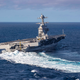 USS Ford conducting a high speed turn at sea, October 2019.